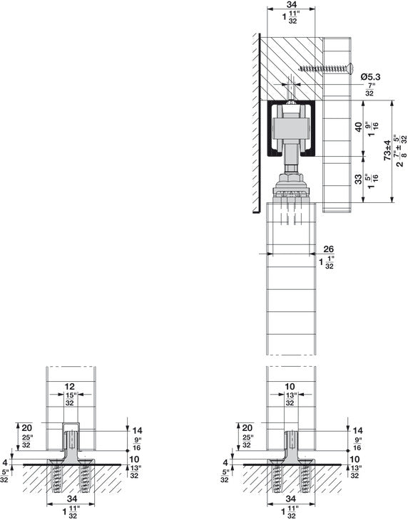 HAWA Junior 80/Inox Sliding Door Hardware Set by Hafele, With Upper Track