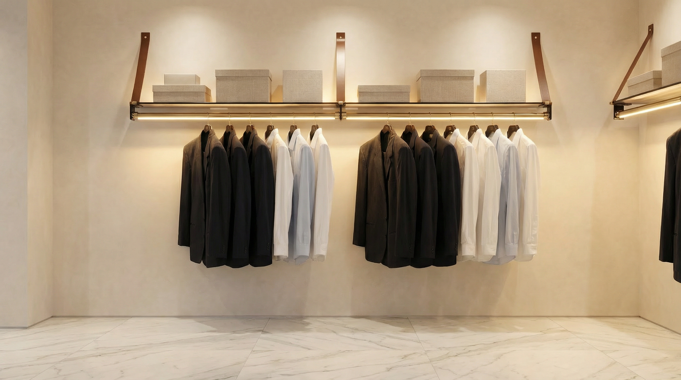 Boutique LED Wardrobe Display With Shelf: Where Closet Design Meets Elevated Function