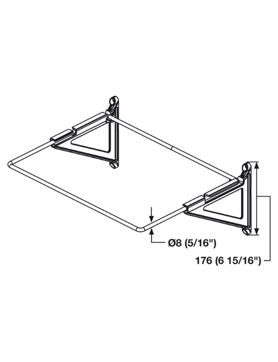 A black and white line drawing showing a Hafele TAG tilt out hamper base.