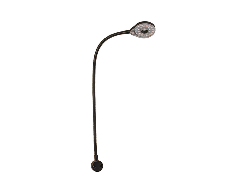 Hafele black flexible neck light on a white background