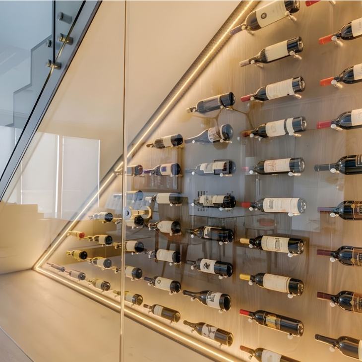 Stored and displayed wine bottles with Hafele wine post 