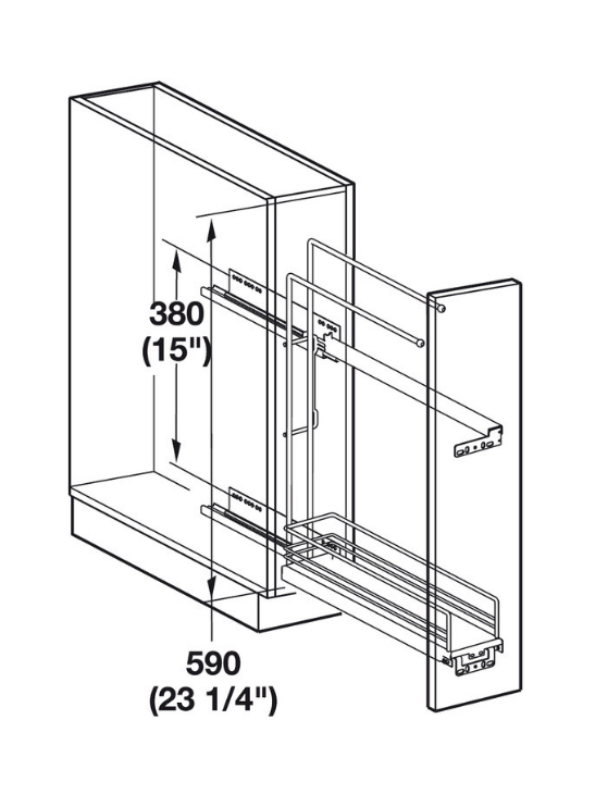 Hafele-base Pull-Out-Towel-Rail-90°-dimensions